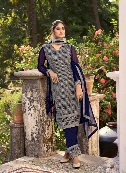 Navy Blue Glory Silk Thread & Sequence Embroidery Work Salwar Suit