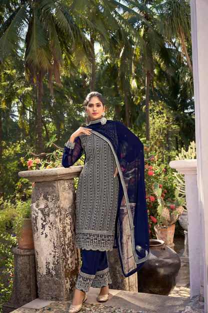 Navy Blue Glory Silk Thread & Sequence Embroidery Work Salwar Suit