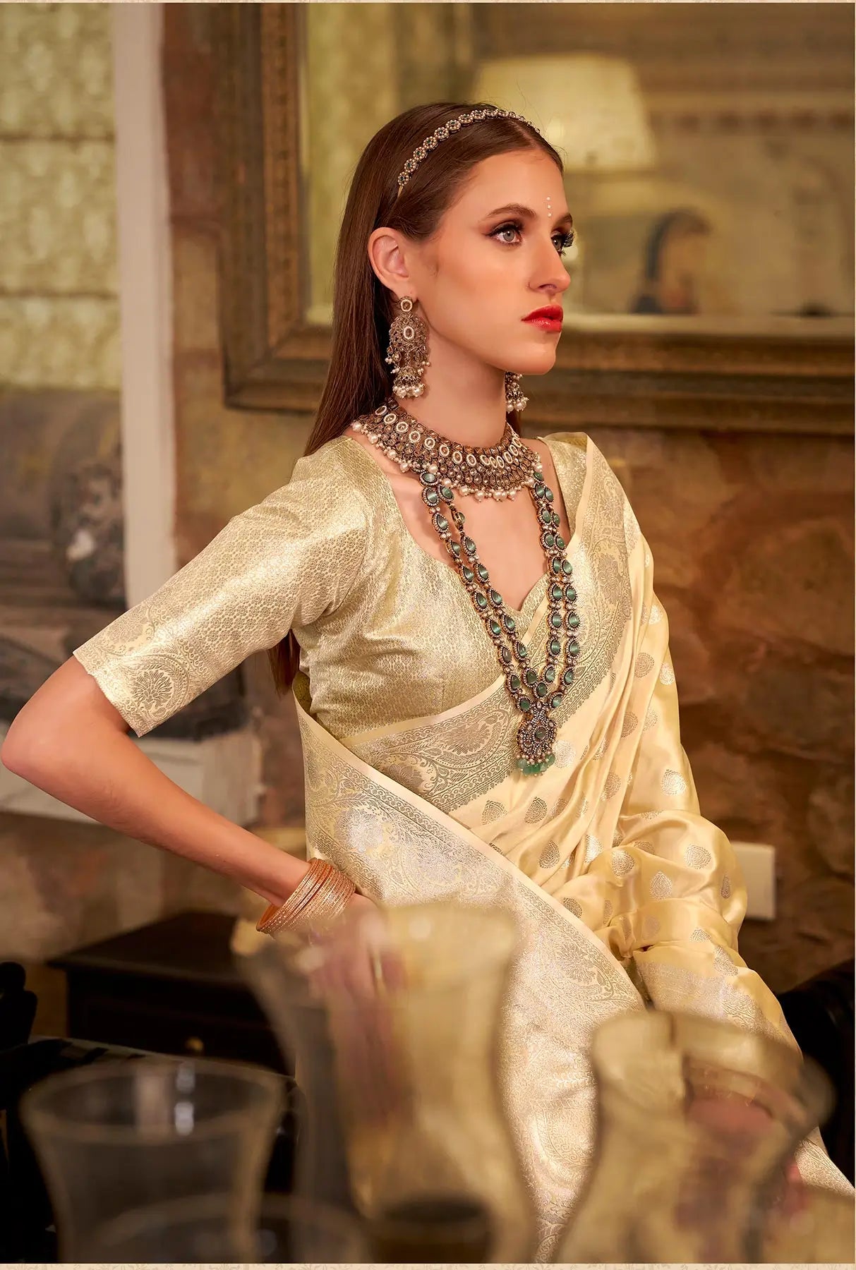 Yellow Soft Satin Silk Saree  With Zari Weaving