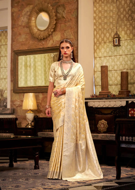 Yellow Soft Satin Silk Saree  With Zari Weaving