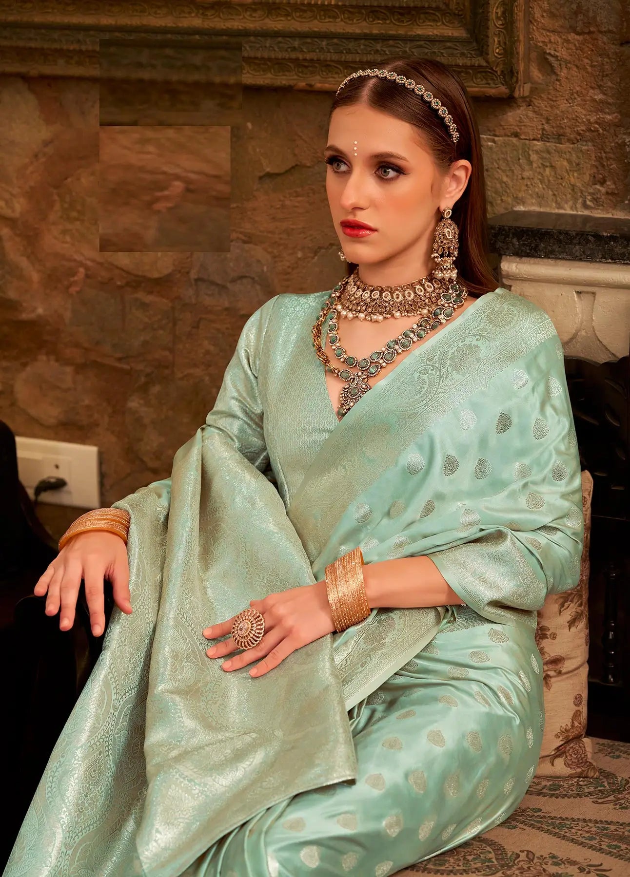 Green Soft Satin Silk Saree  With Zari Weaving