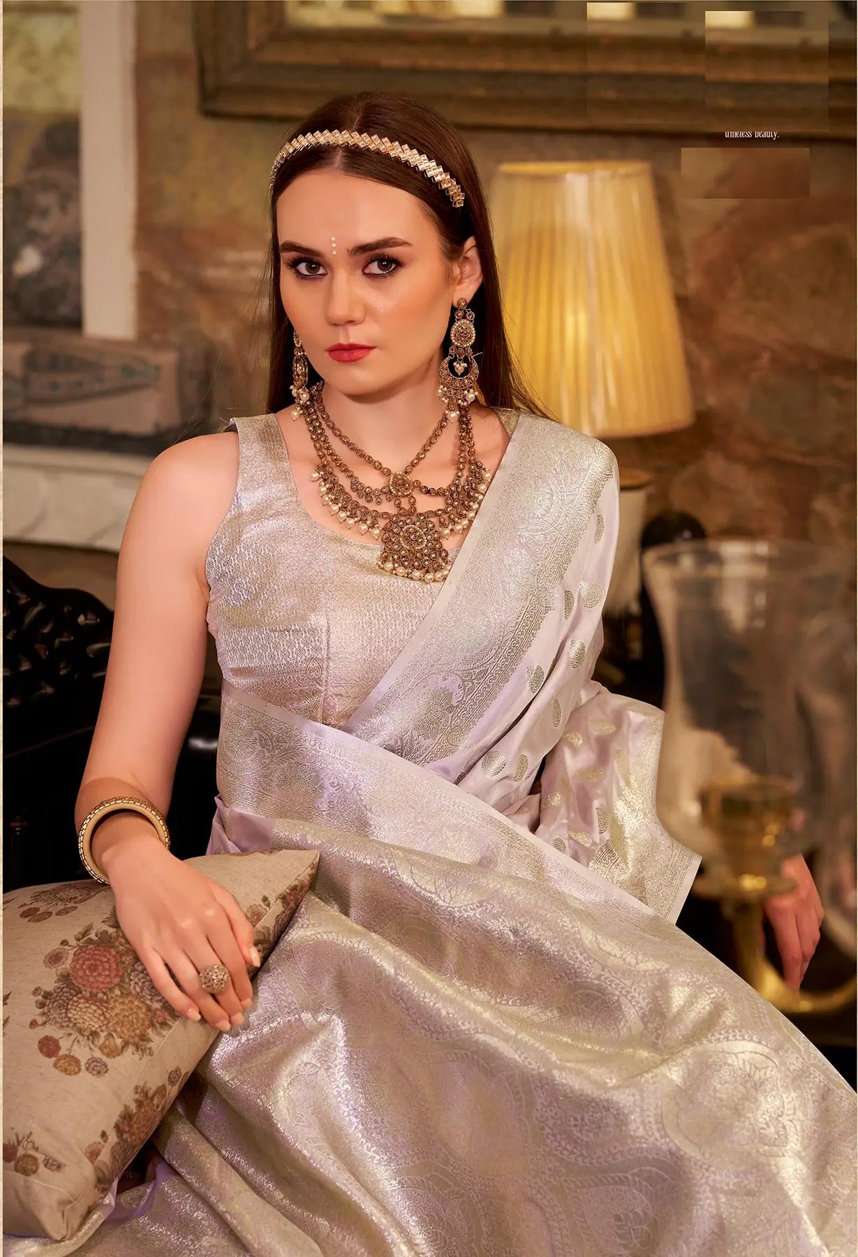 Dusty Lavender  Soft Satin Silk Saree  With Zari Weaving