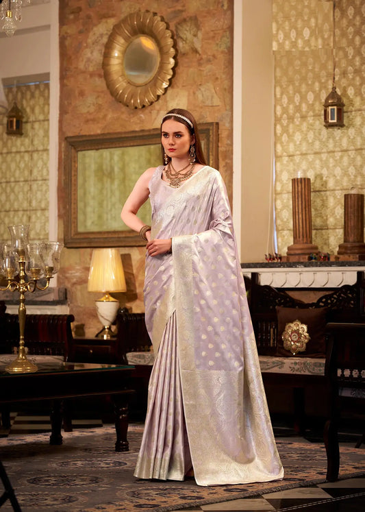 Dusty Lavender  Soft Satin Silk Saree  With Zari Weaving