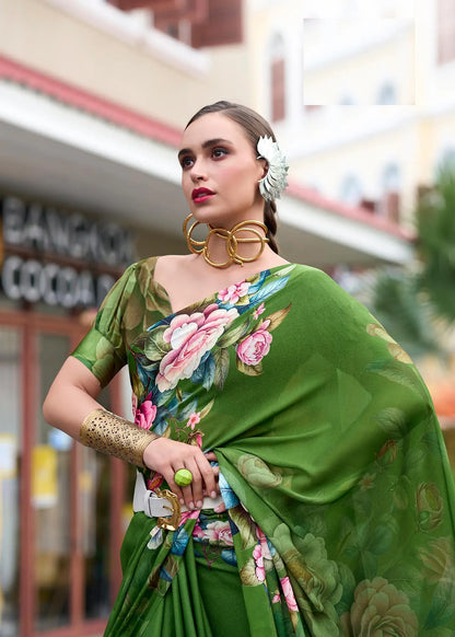 Green Georgette Saree with Exclusive Print