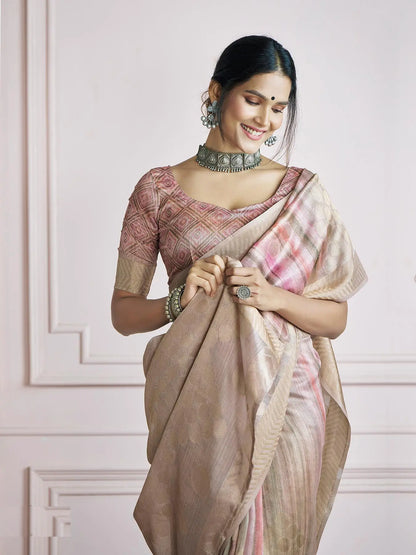 MultiColor Handloom Khadi Silk Saree with Digital Print & Zari  Border