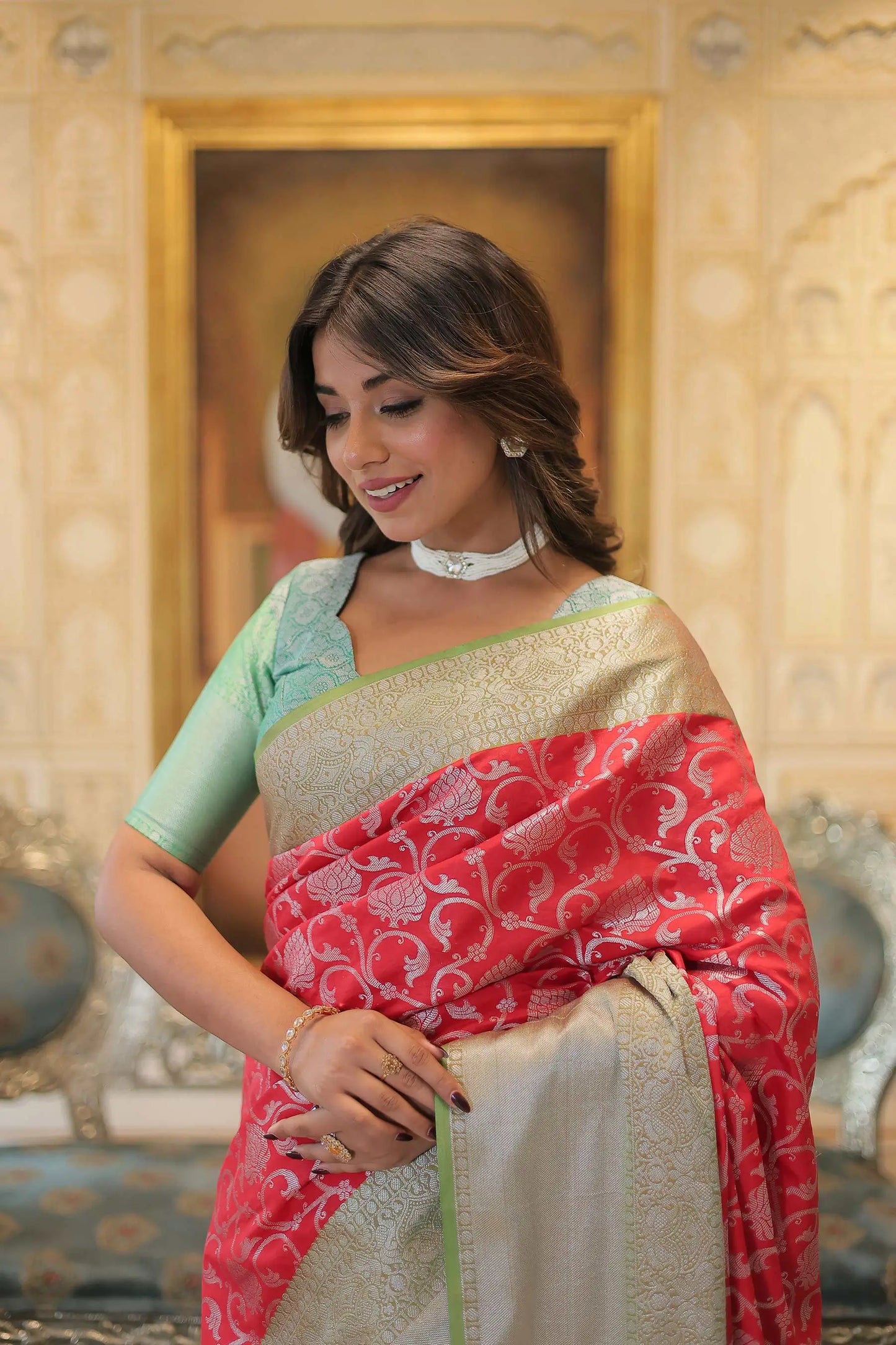 Red  Kanjivaram Zari Weaving  Silk Saree