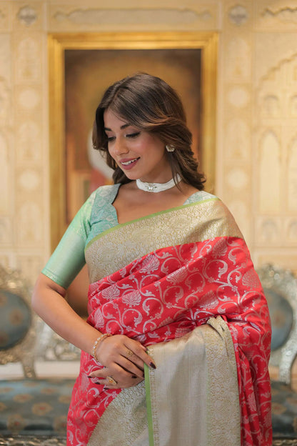 Red  Kanjivaram Zari Weaving  Silk Saree