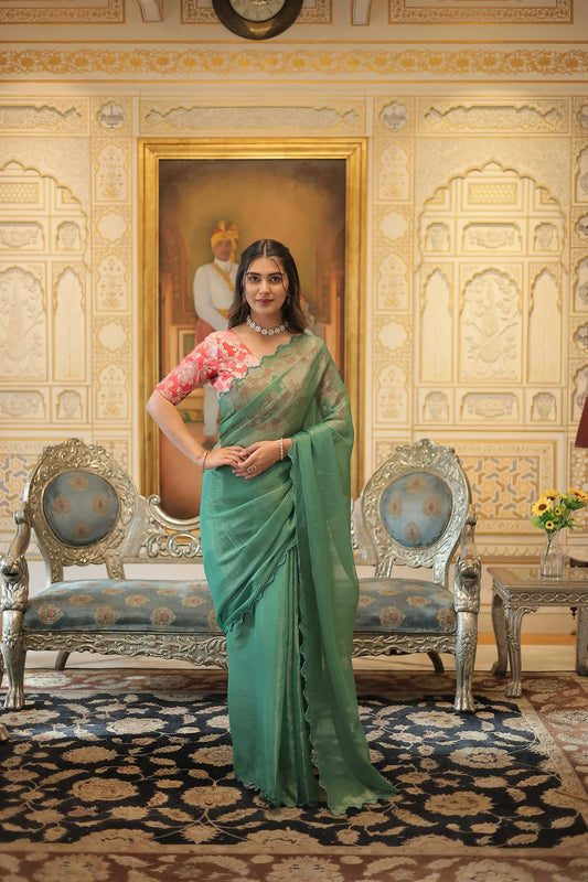 Pista Gold Coin Arko Cut Work Border Saree