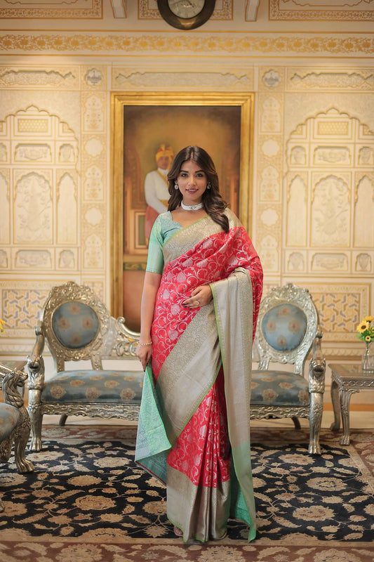 Red  Kanjivaram Zari Weaving  Silk Saree