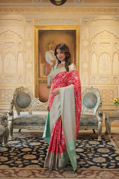 Red  Kanjivaram Zari Weaving  Silk Saree