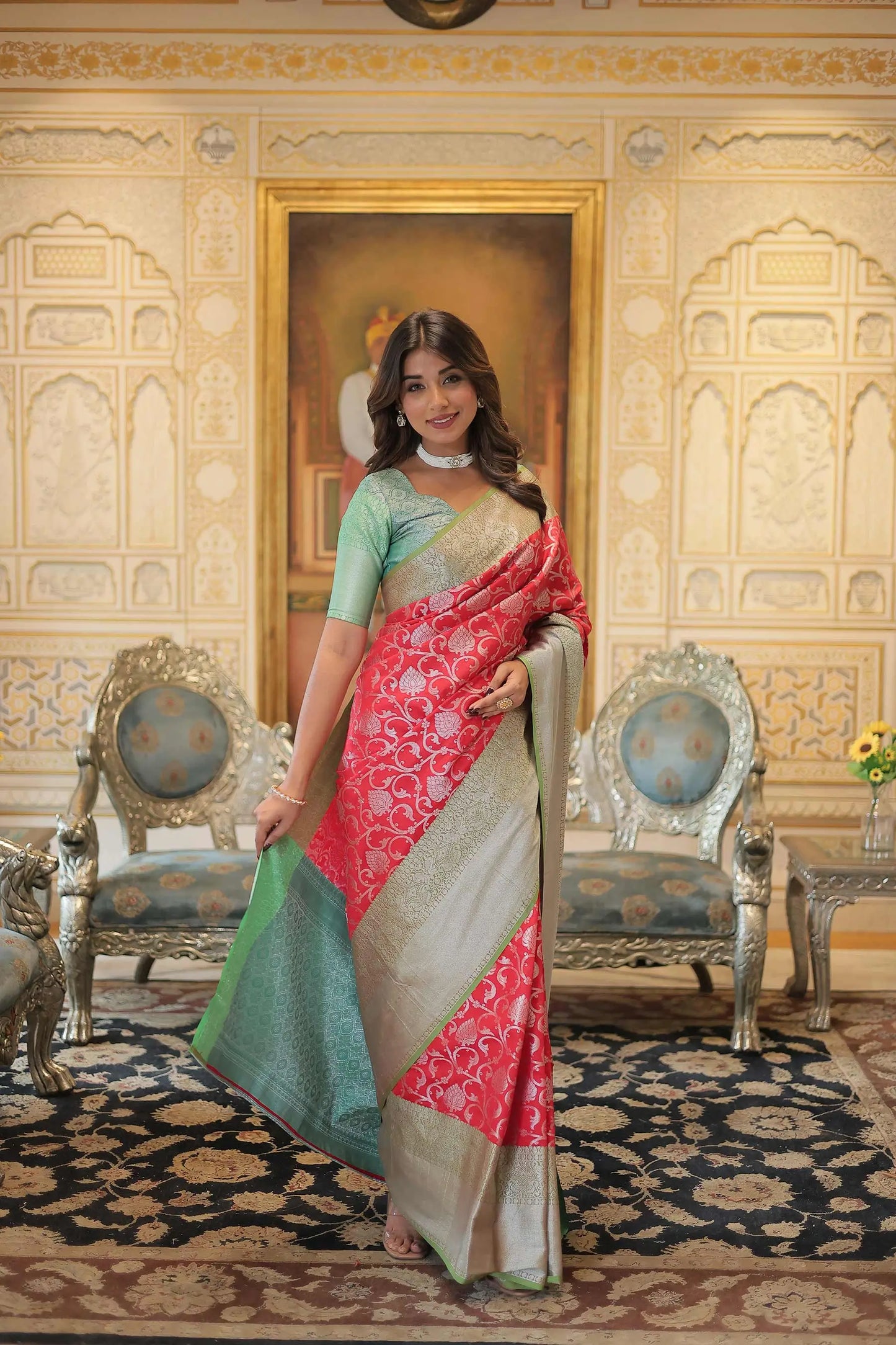 Red  Kanjivaram Zari Weaving  Silk Saree