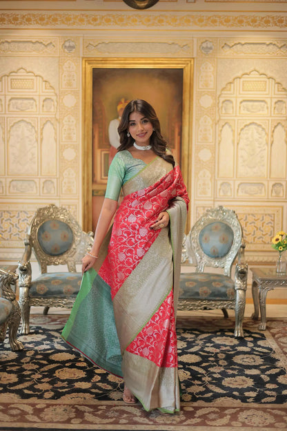 Red  Kanjivaram Zari Weaving  Silk Saree