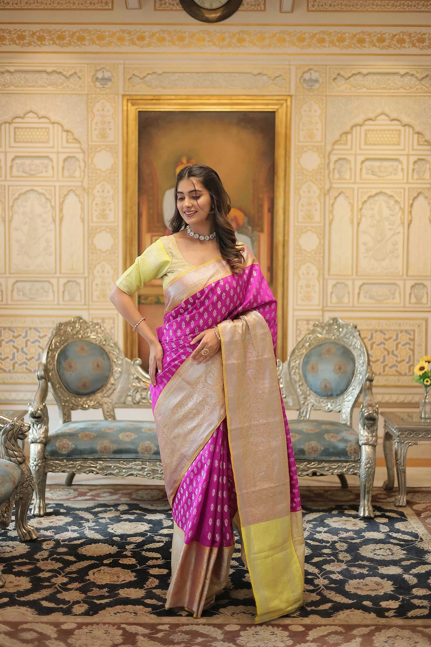 Dark Pink Kanjivaram  Zari Weaving Silk Saree