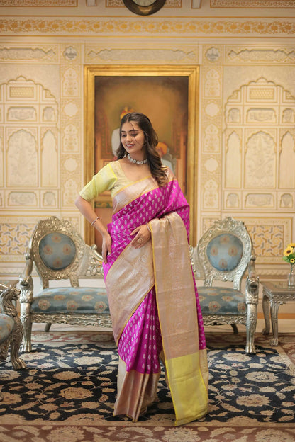 Dark Pink Kanjivaram  Zari Weaving Silk Saree