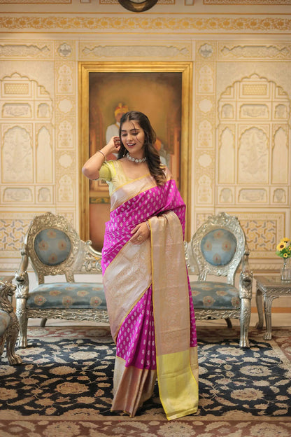 Dark Pink Kanjivaram  Zari Weaving Silk Saree