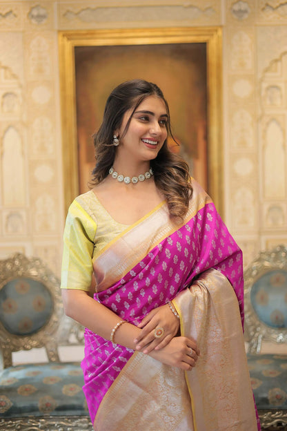 Dark Pink Kanjivaram  Zari Weaving Silk Saree