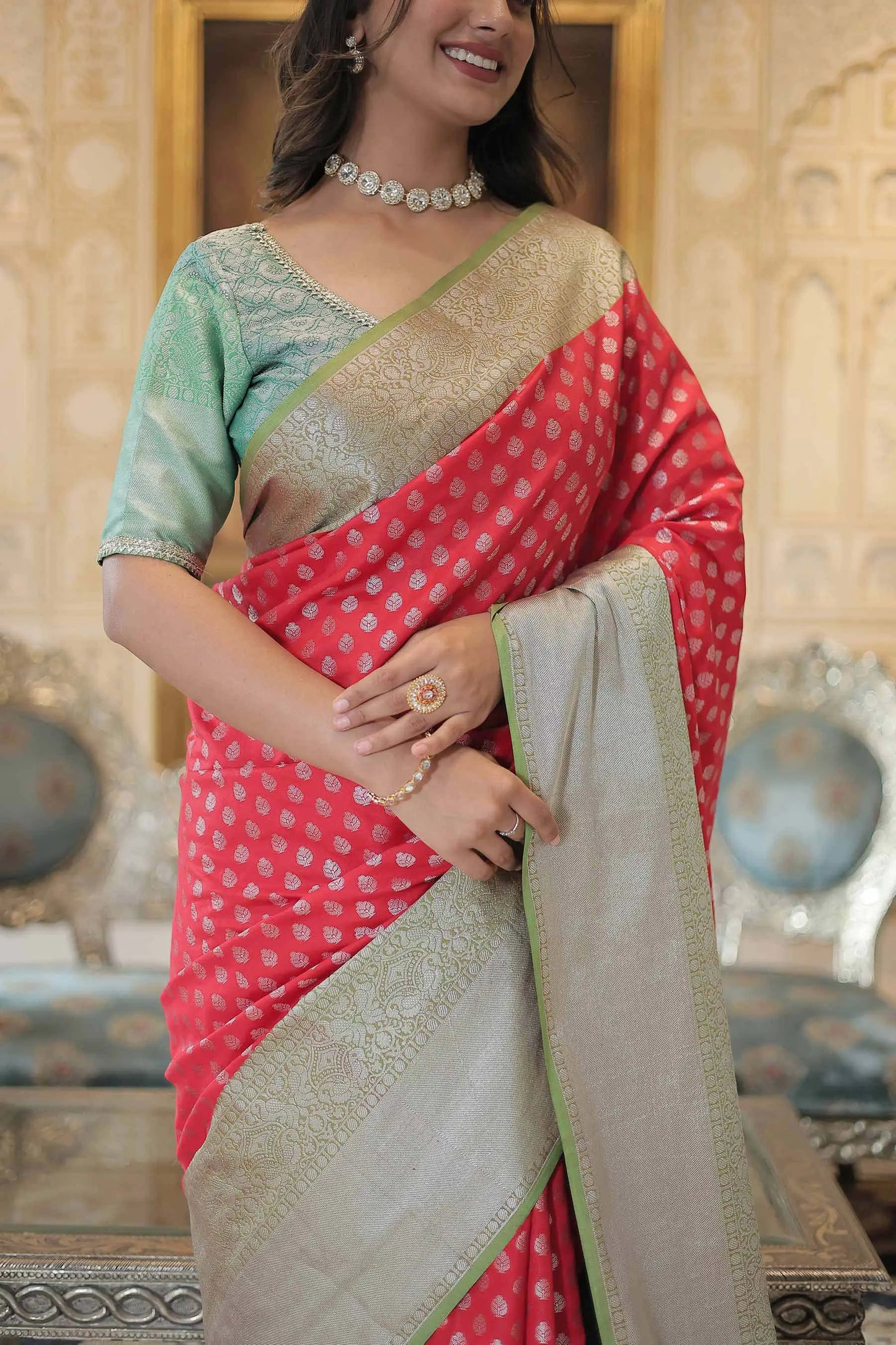 Red Kanjivaram Zari Weaving  Silk  Saree