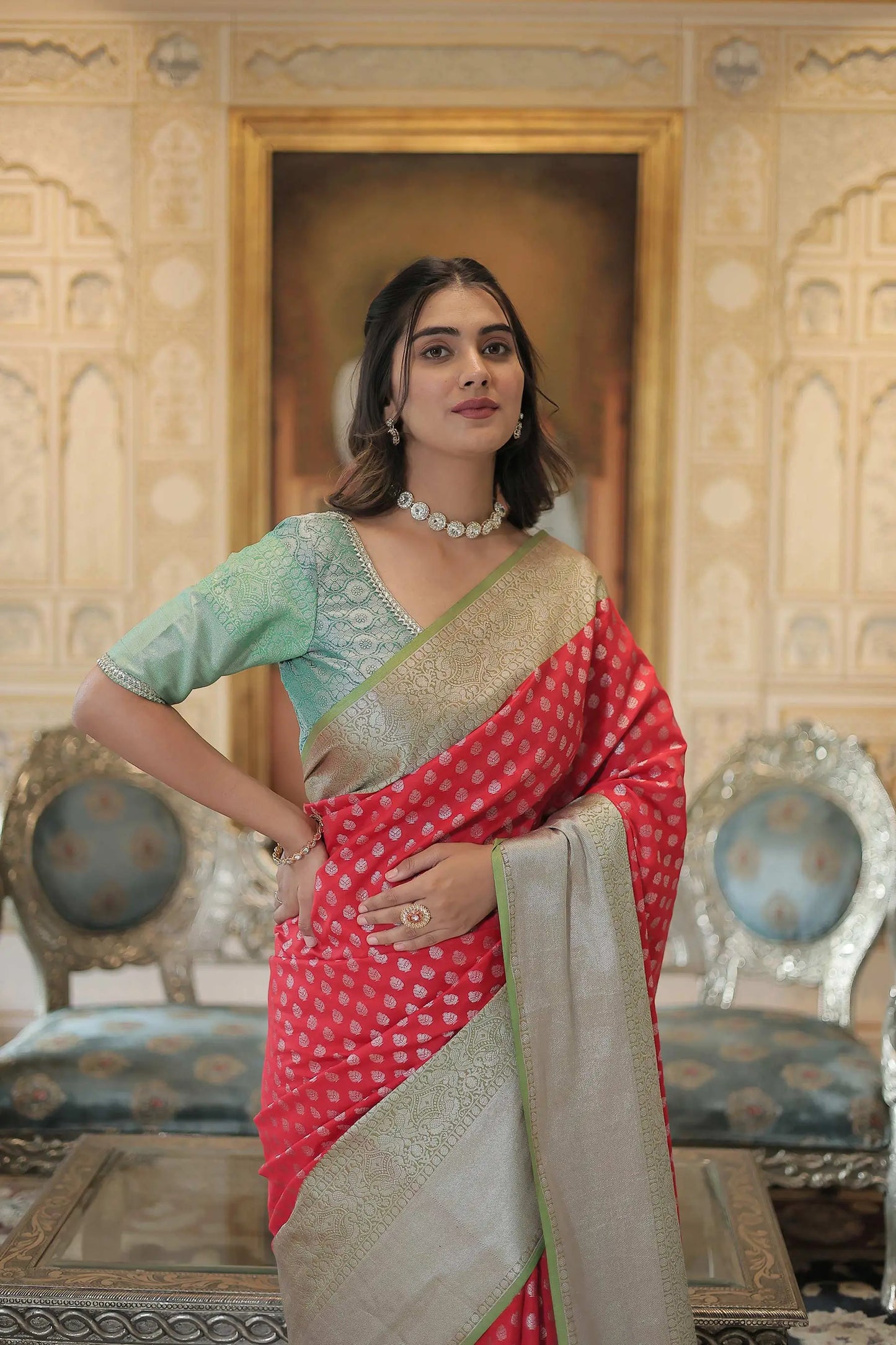 Red Kanjivaram Zari Weaving  Silk  Saree