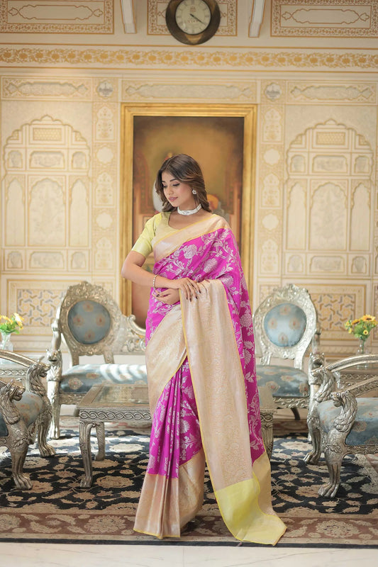 Pink Kanjivaram  Zari Weaving  Silk Saree