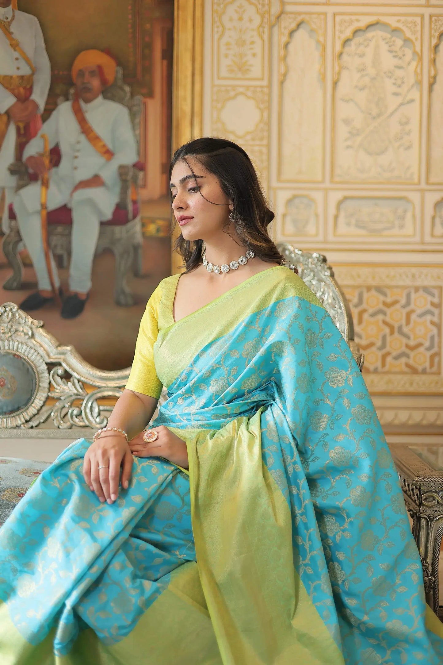 Sky  Kanjivaram Zari Weaving Silk Saree