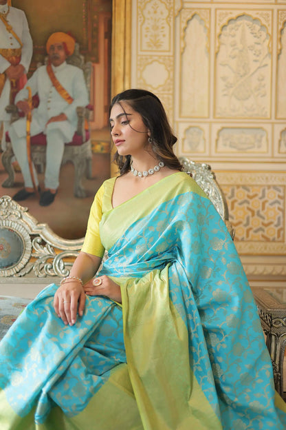 Sky  Kanjivaram Zari Weaving Silk Saree