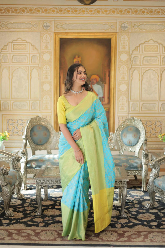 Sky  Kanjivaram Zari Weaving Silk Saree