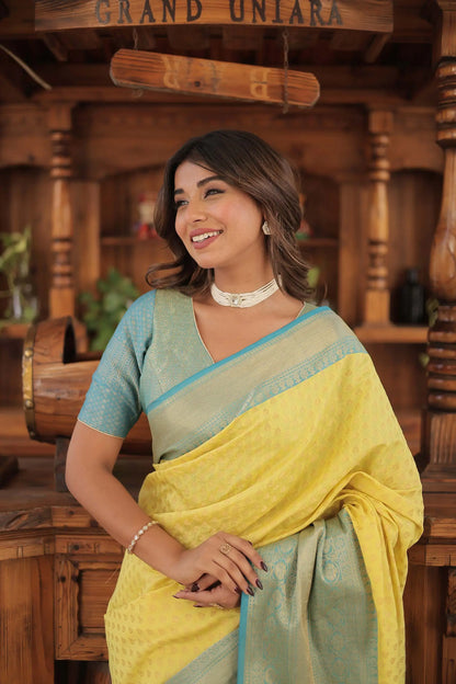 Yellow Kanjivaram Zari Weaving Silk Saree