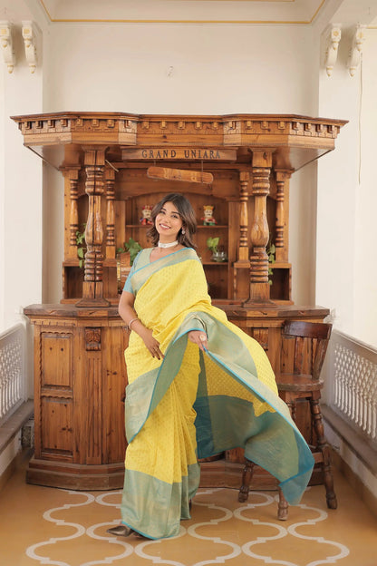 Yellow Kanjivaram Zari Weaving Silk Saree