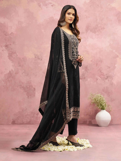 Most Trendy Black Embroidery Work With Khatli Work salwar Suit