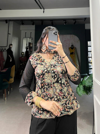 Black Georgette Thread & Sequins Embroidery Work Indo Western Set