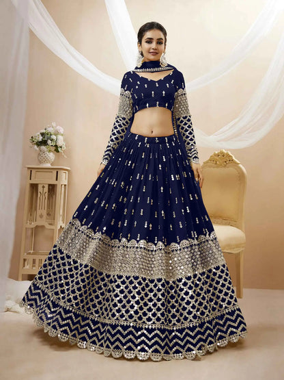 Navy Blue Lehenga choli With Sequence And Zari Embroidery Work With Soft Net dupatta