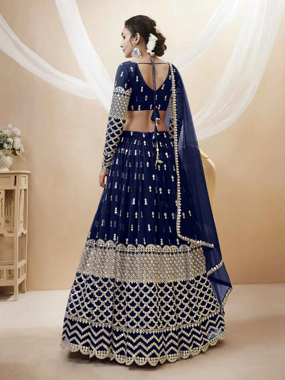 Navy Blue Lehenga choli With Sequence And Zari Embroidery Work With Soft Net dupatta