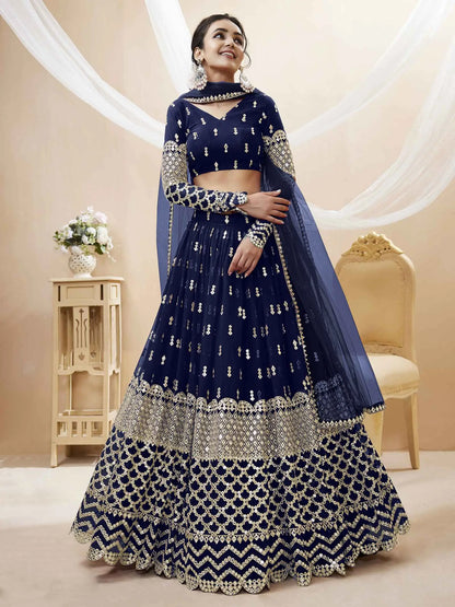 Navy Blue Lehenga choli With Sequence And Zari Embroidery Work With Soft Net dupatta