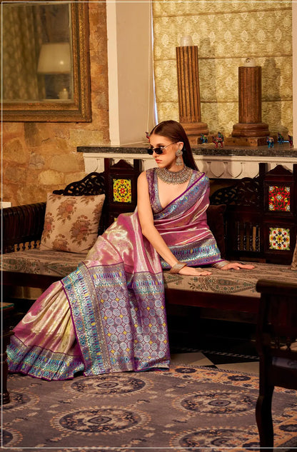Pink Tissue Silk Saree with Designer Contrast Border