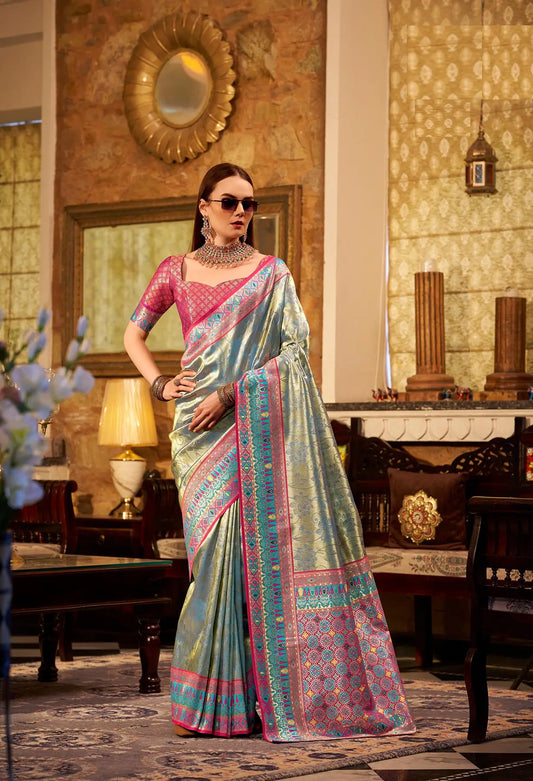 Sky Blue  Tissue Silk Saree with Designer Contrast Border