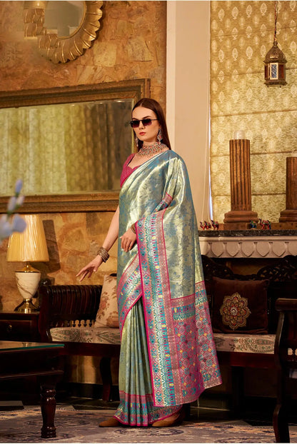 Sky Blue  Tissue Silk Saree with Designer Contrast Border
