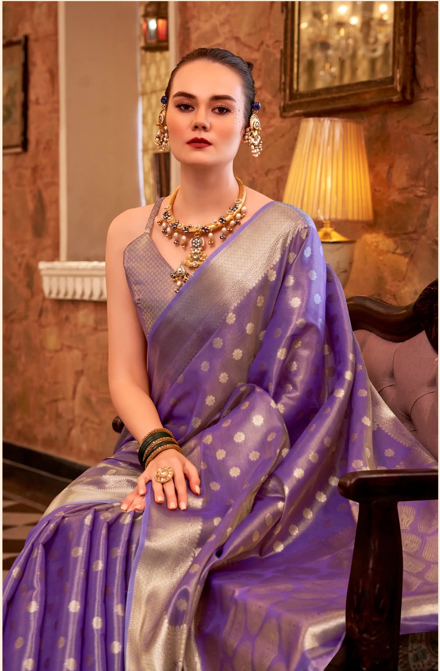Purple  Zari Tissue Handloom Silk Saree