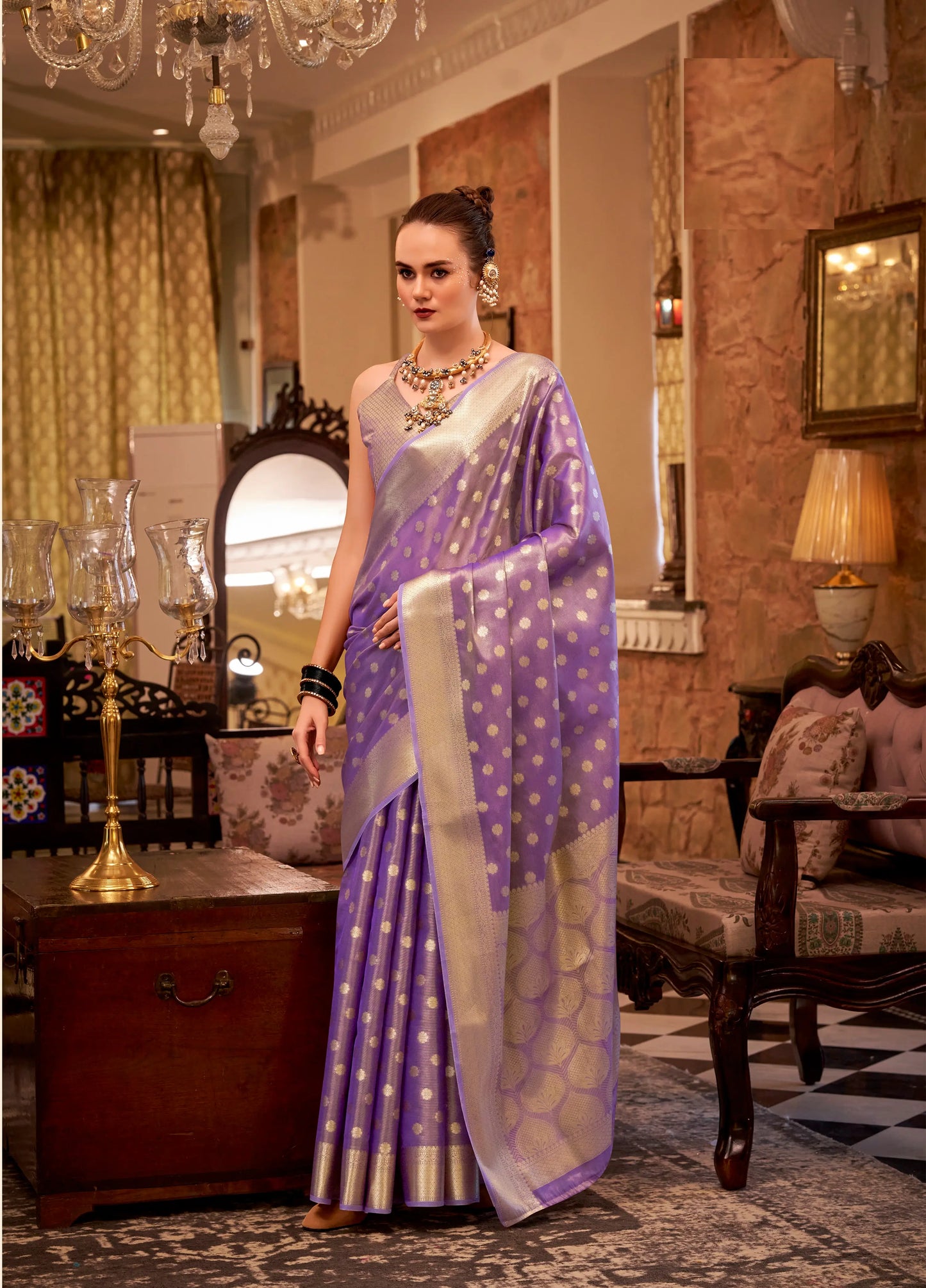 Purple  Zari Tissue Handloom Silk Saree