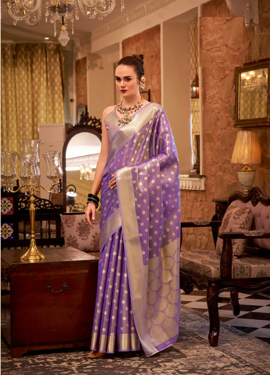 Purple  Zari Tissue Handloom Silk Saree