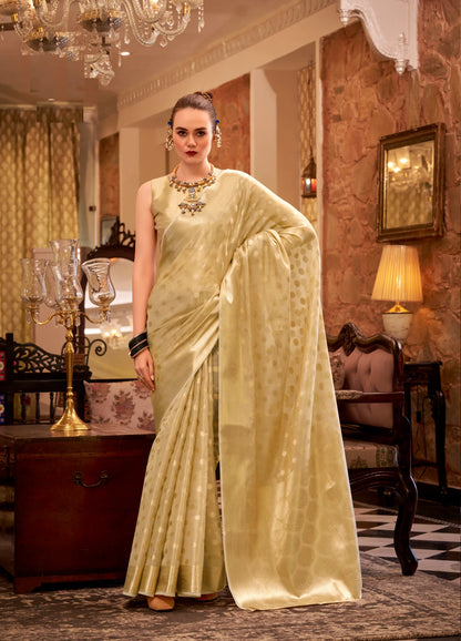 Beige Zari Tissue Handloom Silk Saree