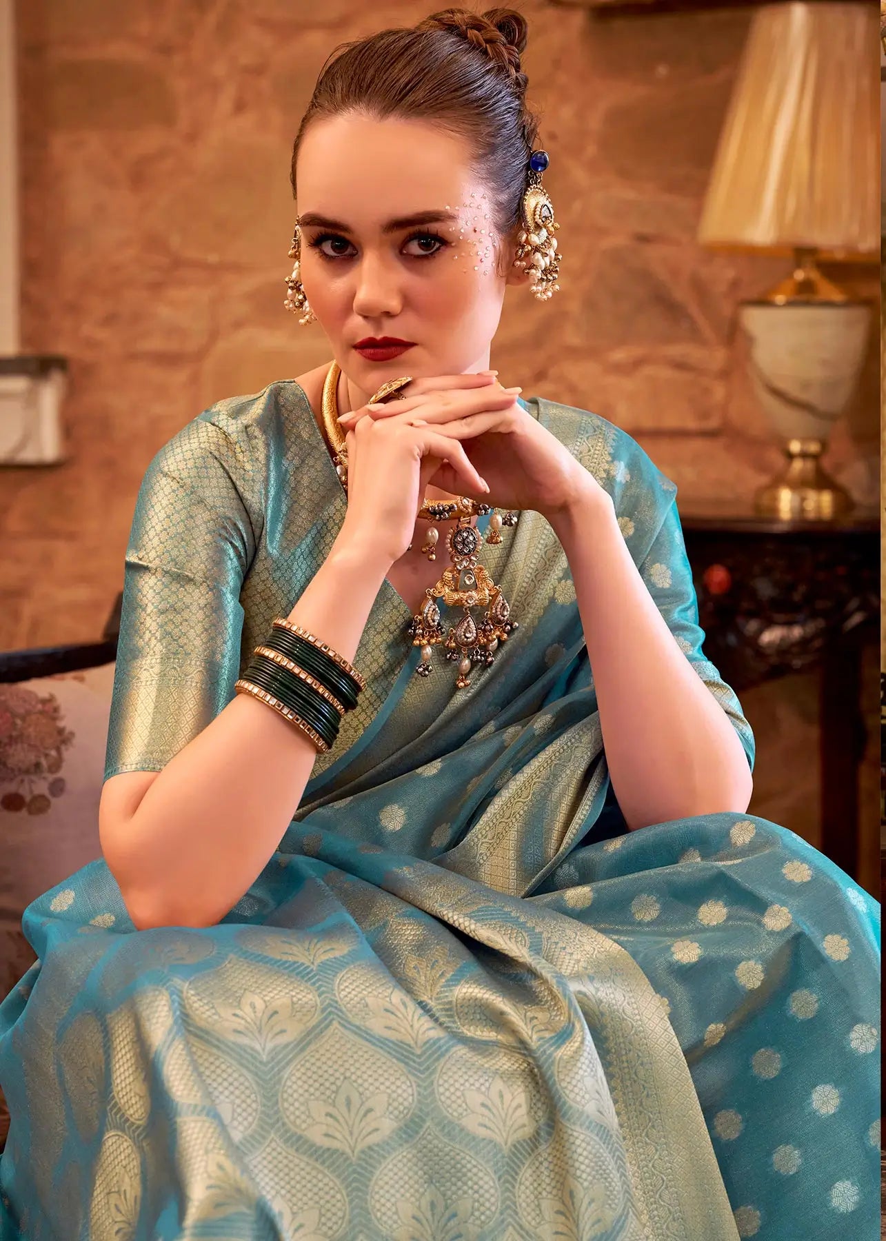 Aqua Blue  Zari Tissue Handloom Silk Saree