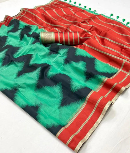 Green  Mal Spun Handwoven Silk Saree