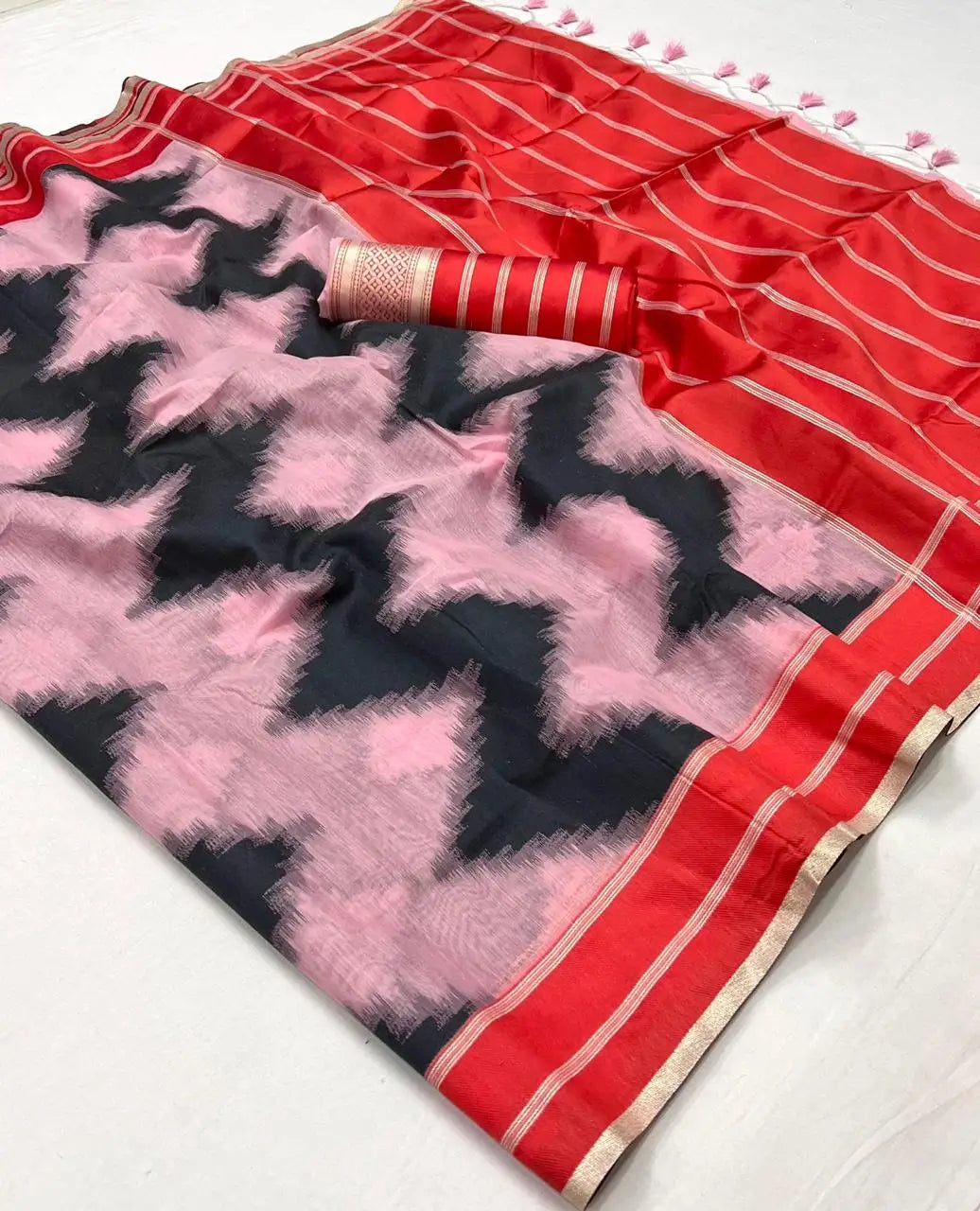 Pink  Mal Spun Handwoven Silk Saree