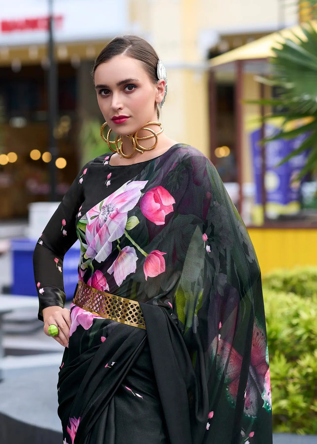 Black Georgette Saree with Exclusive Print