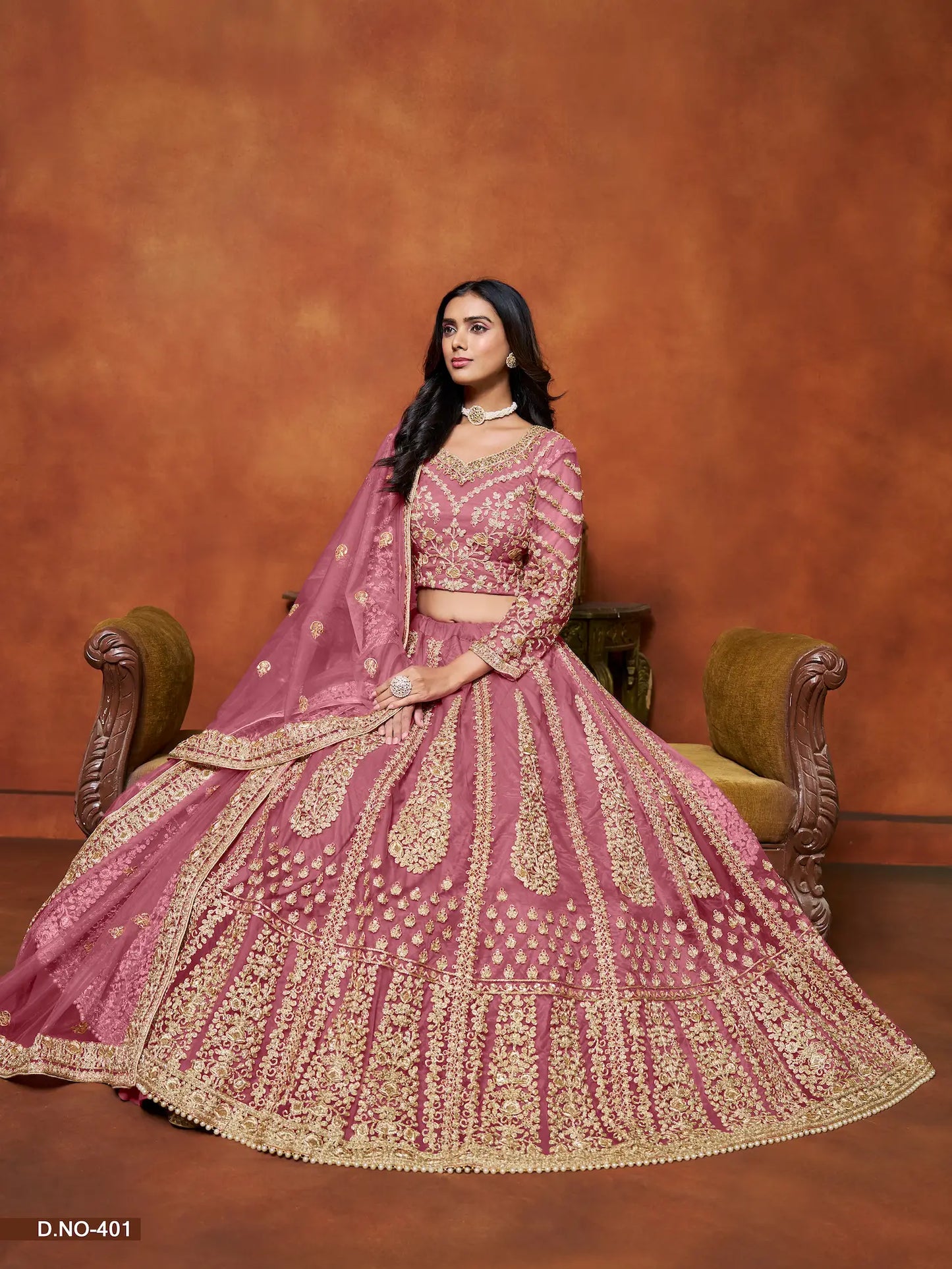 Light Pink Net Lehenga Choli With Thread & Sequence Embroidery Work