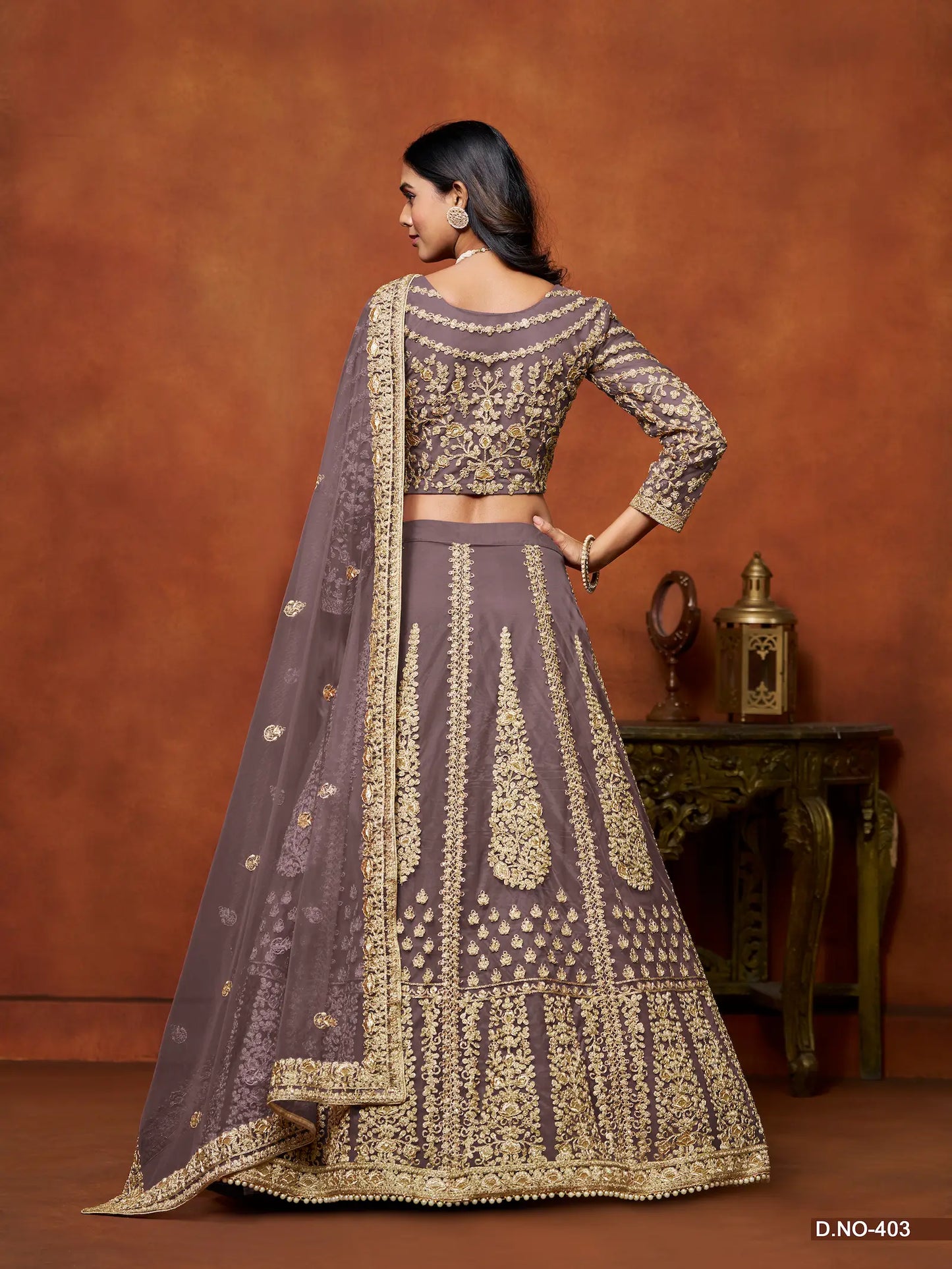 Dusty Grey Net Lehenga Choli With Thread & Sequence Embroidery Work