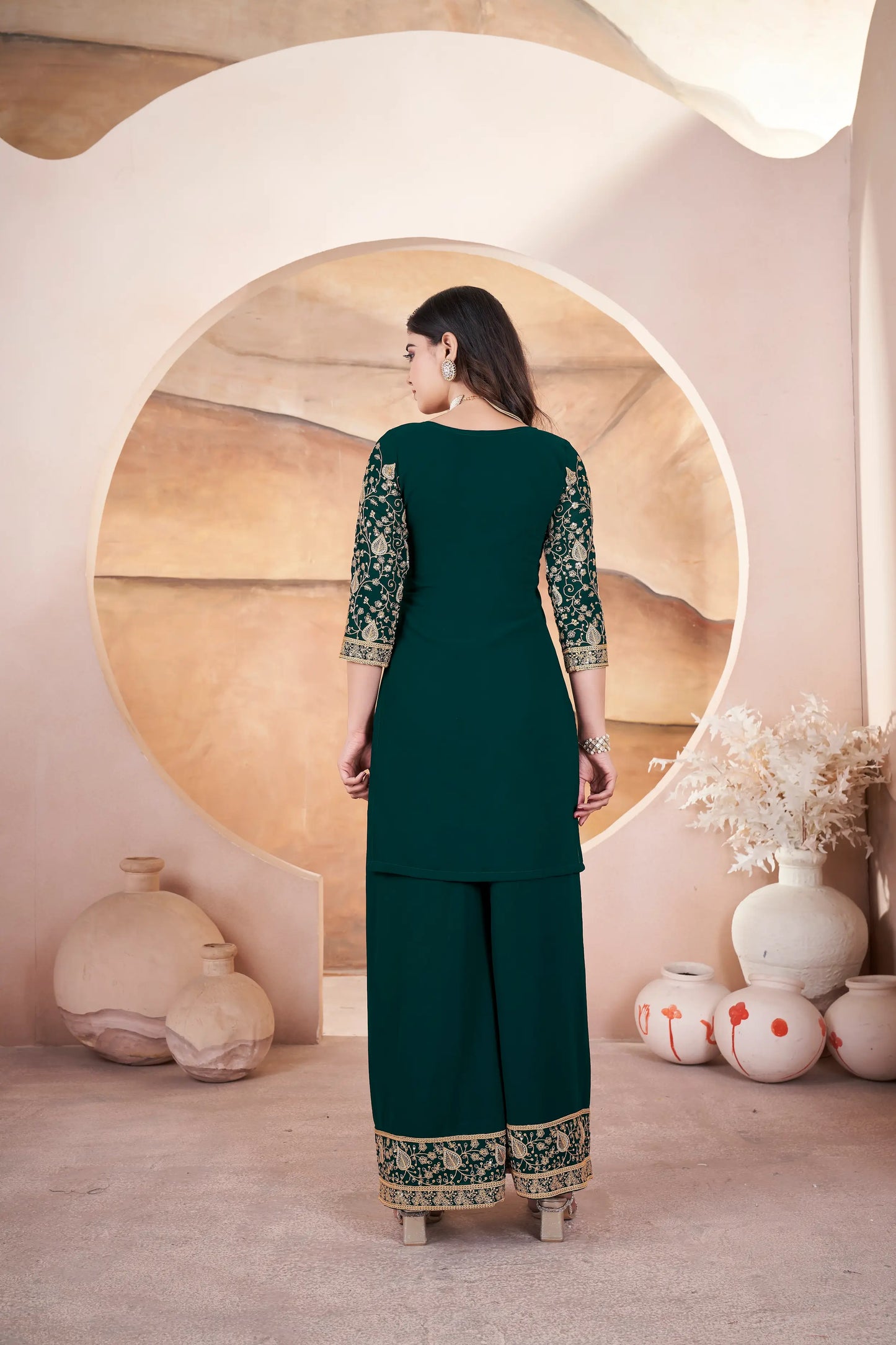 Dark Green Georgette Embroidery Sequins Salwar Suit
