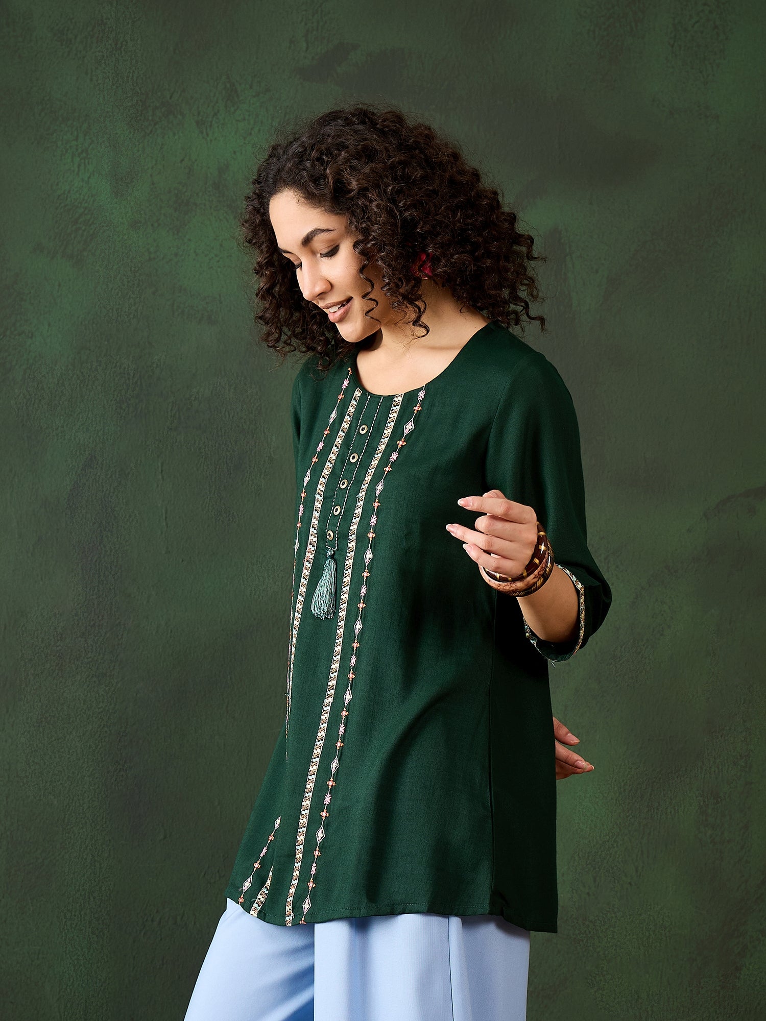 Green Short Kurti - Guldori