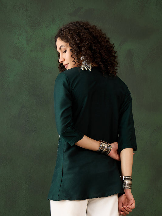 Dark Green Short Kurti - Guldori