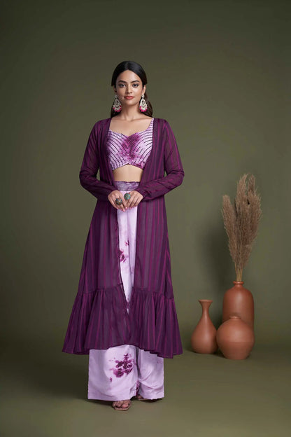 Purple Georgette Embroidery Work Co-ord Set